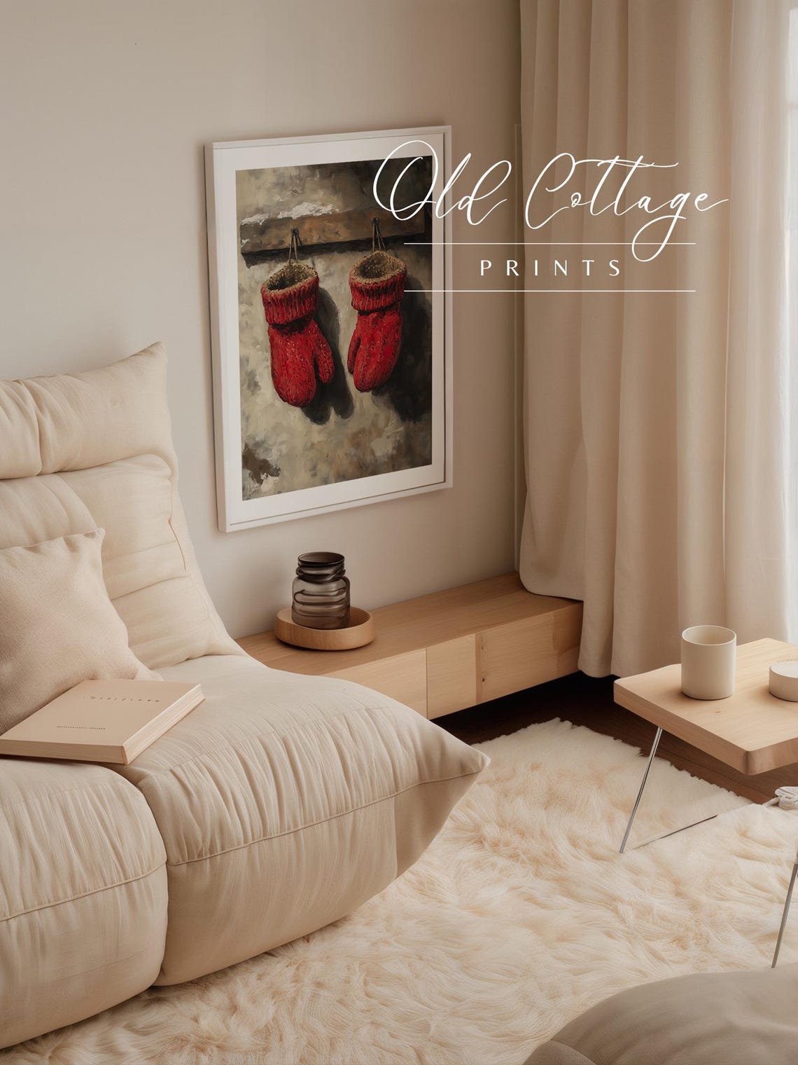 Red Knitted Mittens Hanging Peg Rack Vintage Winter Still Life Poster - Image 3