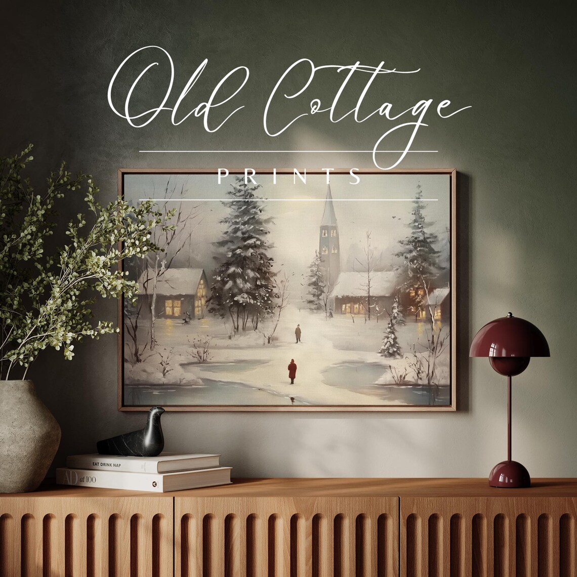 Snowy Village At Dusk With Church Steeple In Winter Landscape Poster - Image 2