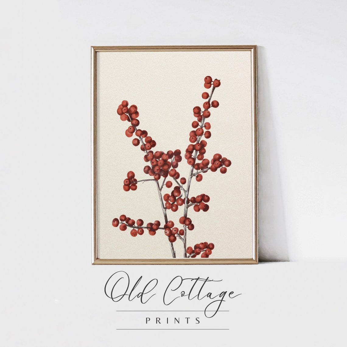 Red Winter Berries Elegant Vintage Botanical Study Art Poster