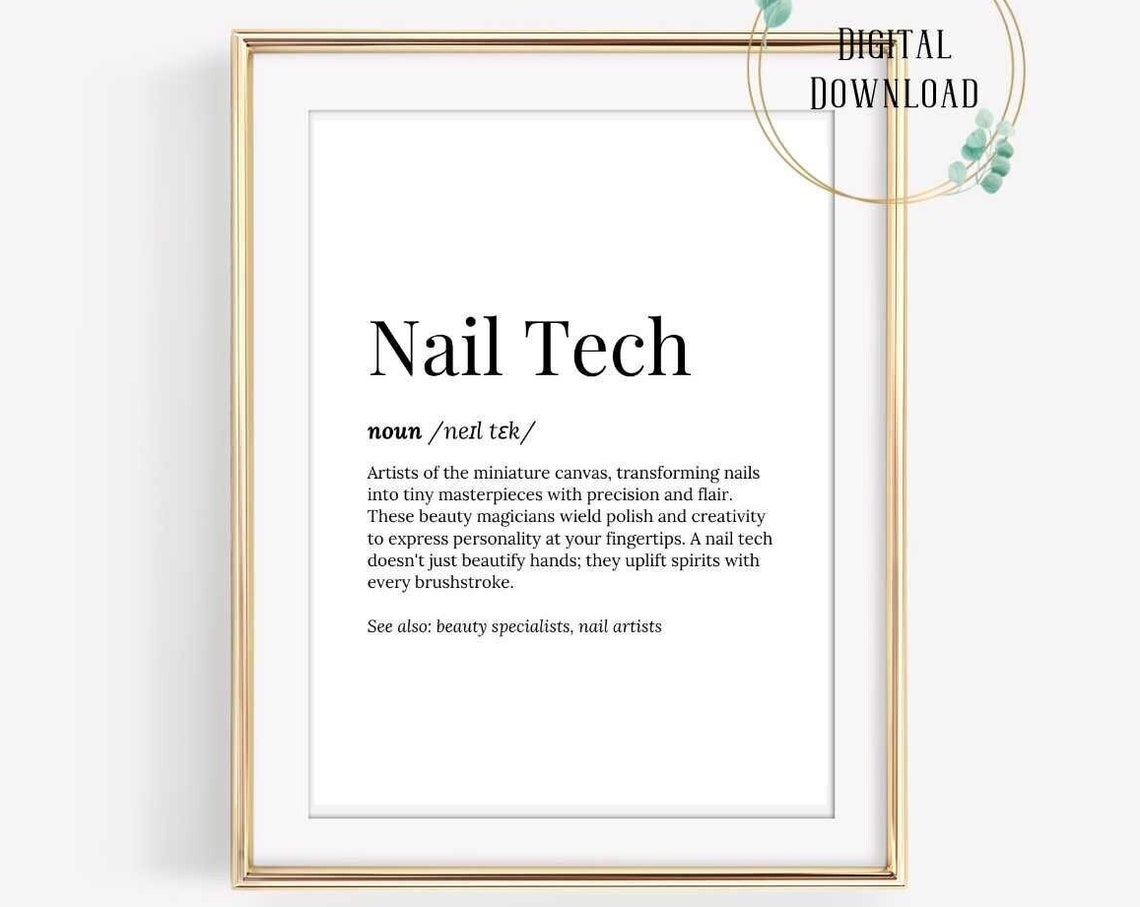 Nail Tech Definition Dictionary Typography Salon Style Poster