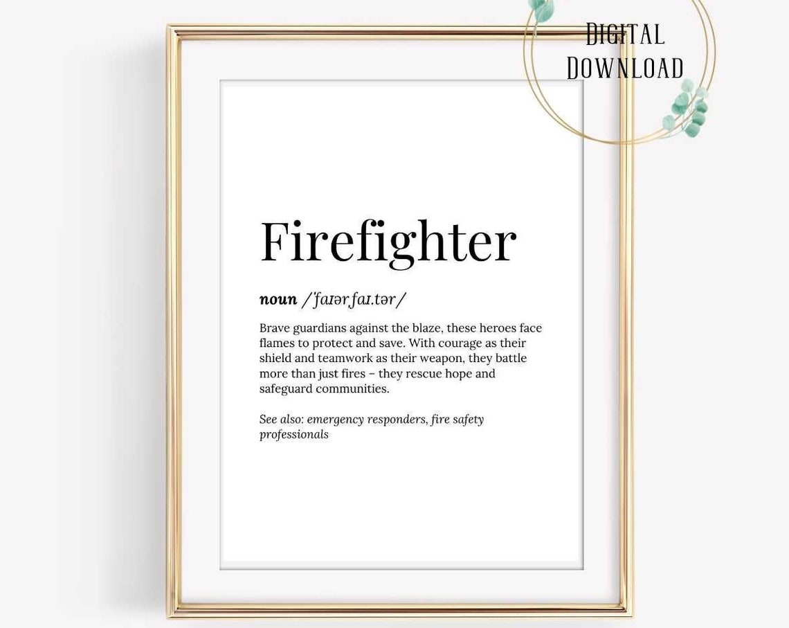 Firefighter Definition Dictionary Typography Style Gift Poster