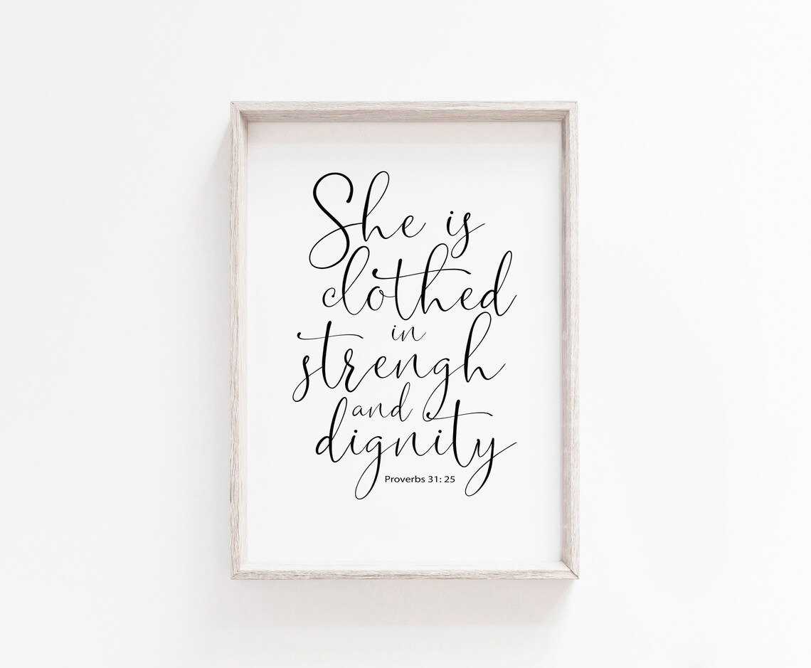 Proverbs 31:25 Bible Verse Typography Quote