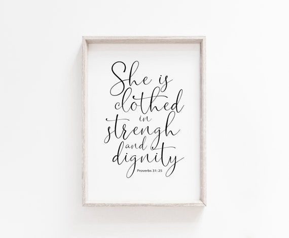 Proverbs 31:25 Bible Verse Typography Quote