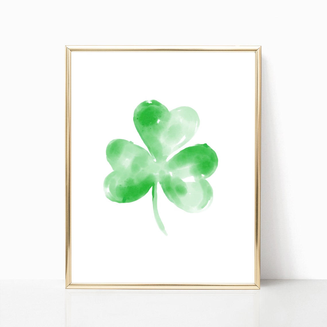 St Patricks Day Watercolor Green Shamrock Clover Minimalist Art Poster
