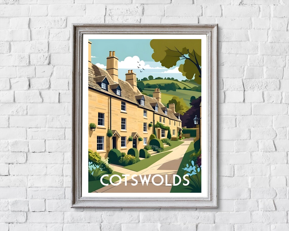Cotswolds England Stone Cottage Village Street Travel Poster - Image 2