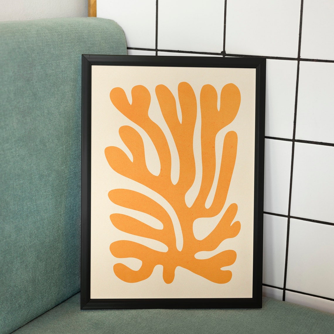 Orange Coral Branch Abstract Paper Cutout Modern Minimal Art Print - Image 2