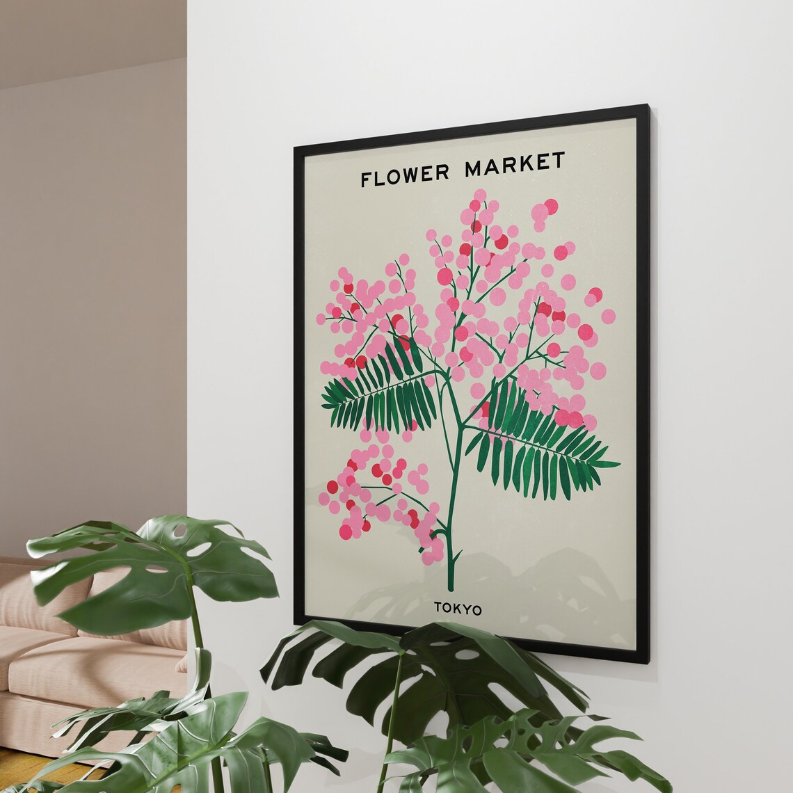 Tokyo Flower Market Pink Blossom Mid Century Botanical Art Print - Image 2