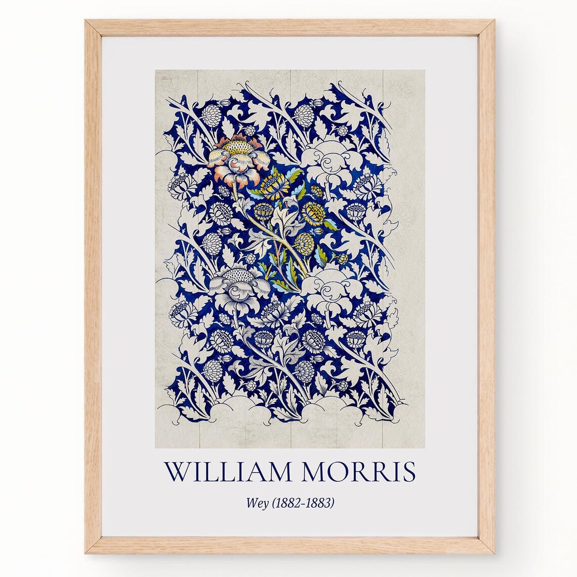 William Morris Wey 1882 Blue Floral Pattern Vintage Art Print Poster