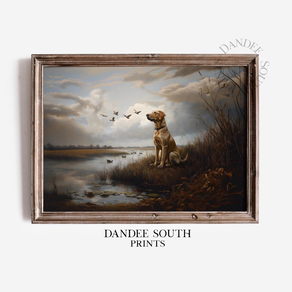 Hunting Dog with Mallard Ducks, Lake Landscape Print