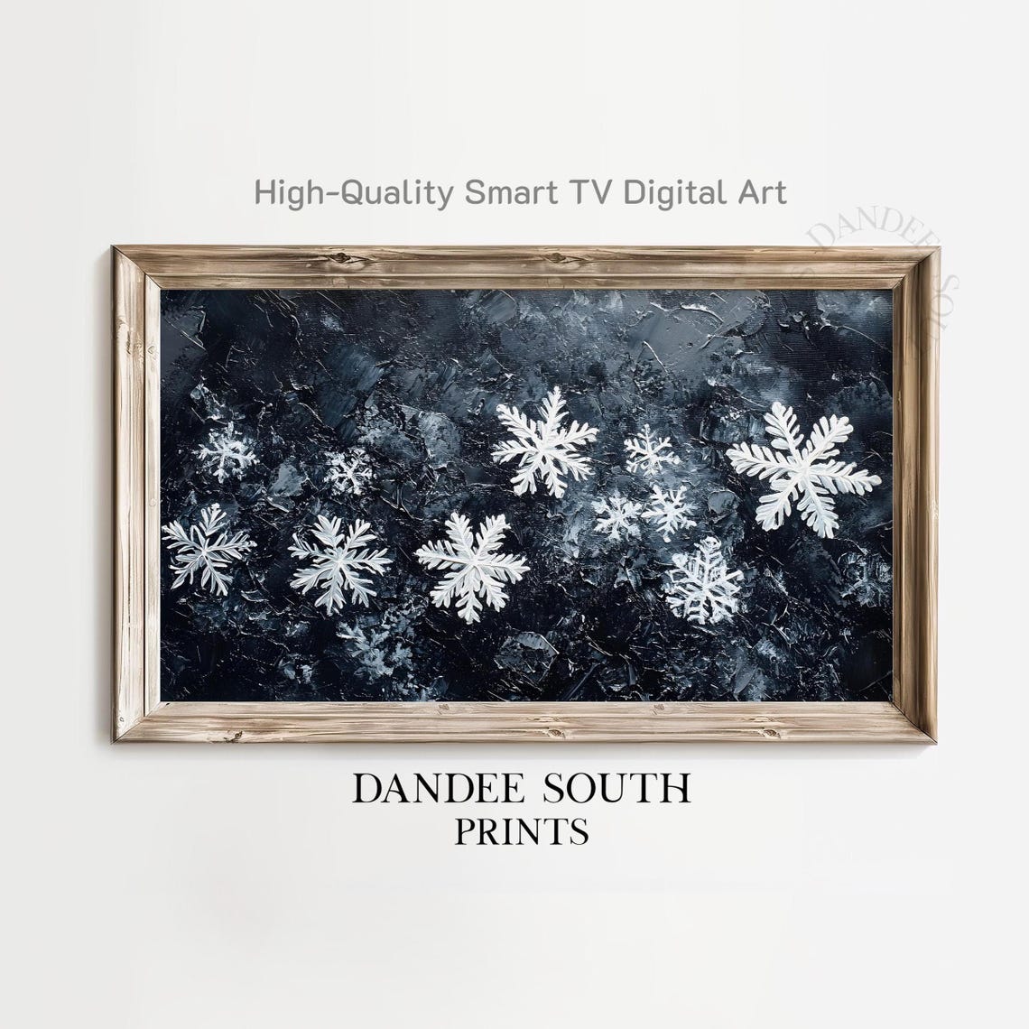 White Snowflake Impasto Art Dark Winter Night Moody Decor Wall Art