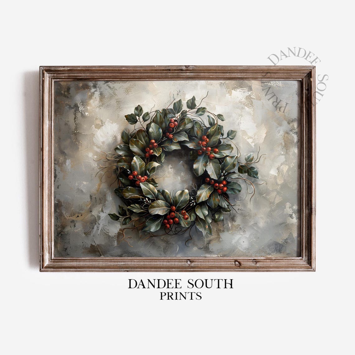 Vintage Christmas Berry Wreath Rustic Holiday Botanical Poster Artwork