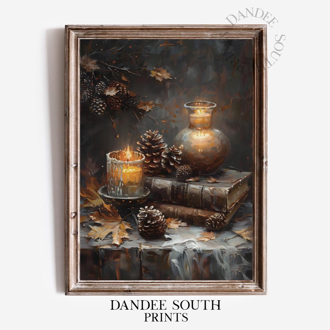 Rustic Fall Books Wall Art Vintage Autumn And Leaves Dark Academia Moody 662