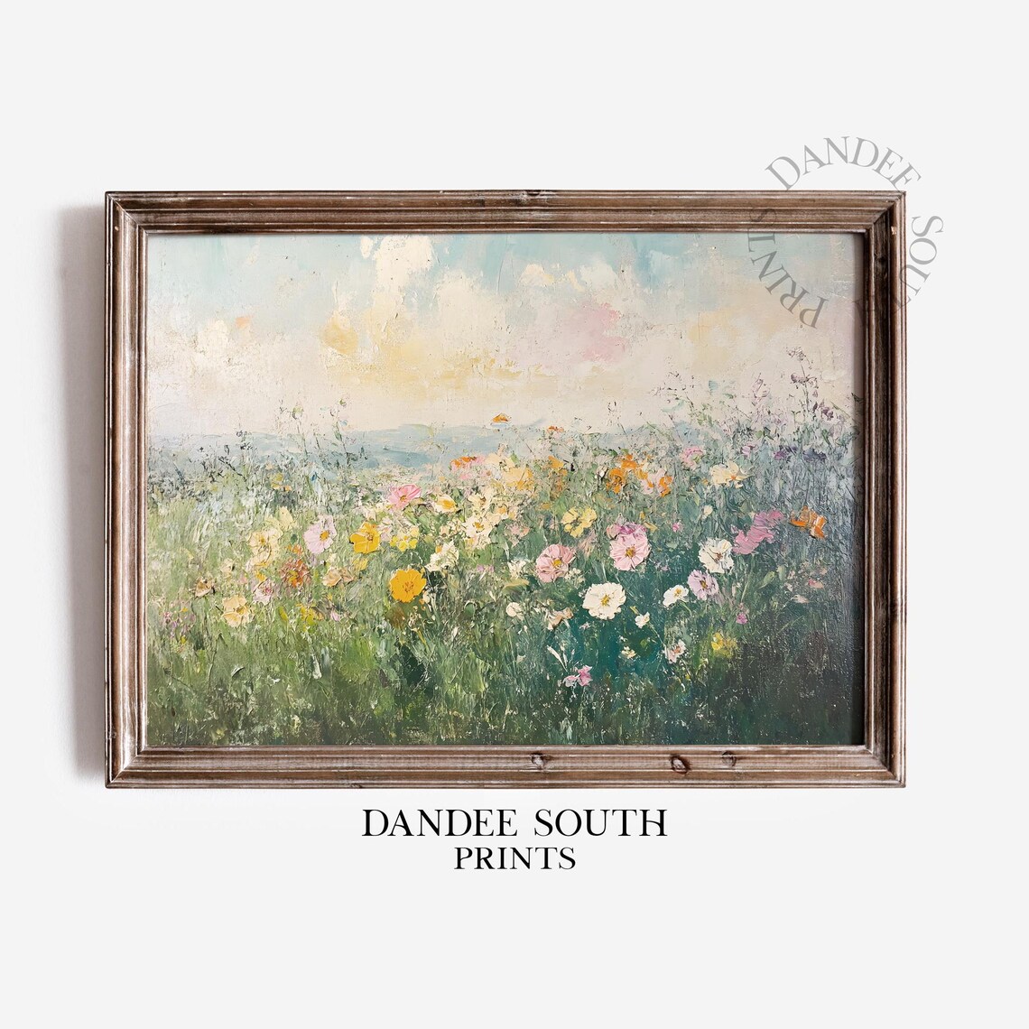 Wildflower Field Sunset Vintage Oil Painting Floral Sky Poster