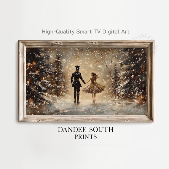 Nutcracker Ballet Couple in Snowy Forest Winter Digital Art Print