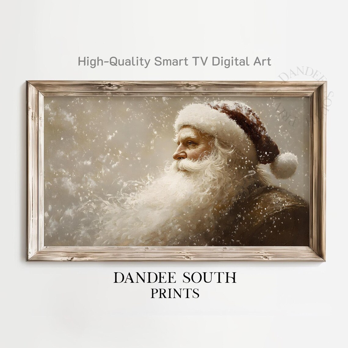 Vintage Santa Claus Portrait Snowy Christmas Oil Painting Wall Art