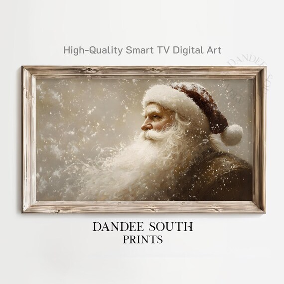 Vintage Santa Claus Portrait Snowy Christmas Oil Painting Wall Art