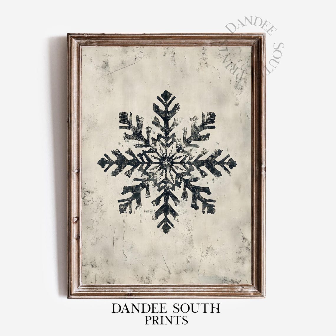 Vintage Snowflake Stamp Neutral Rustic Christmas Winter Poster