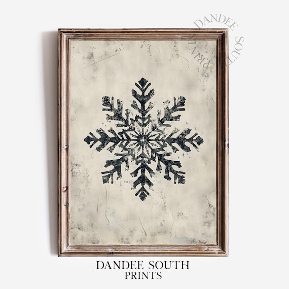 Vintage Snowflake Stamp Neutral Rustic Christmas Winter Poster