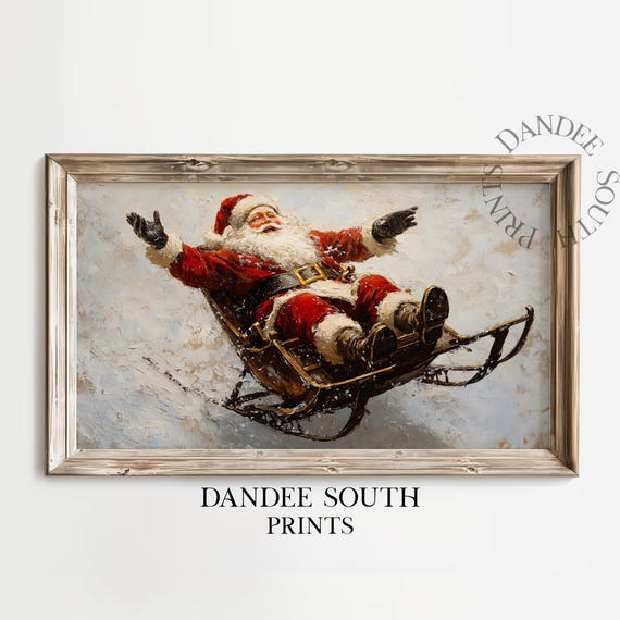Funny Santa Claus Tv Art For Frame Smart Christmas Painting Vintage Decor Tv007