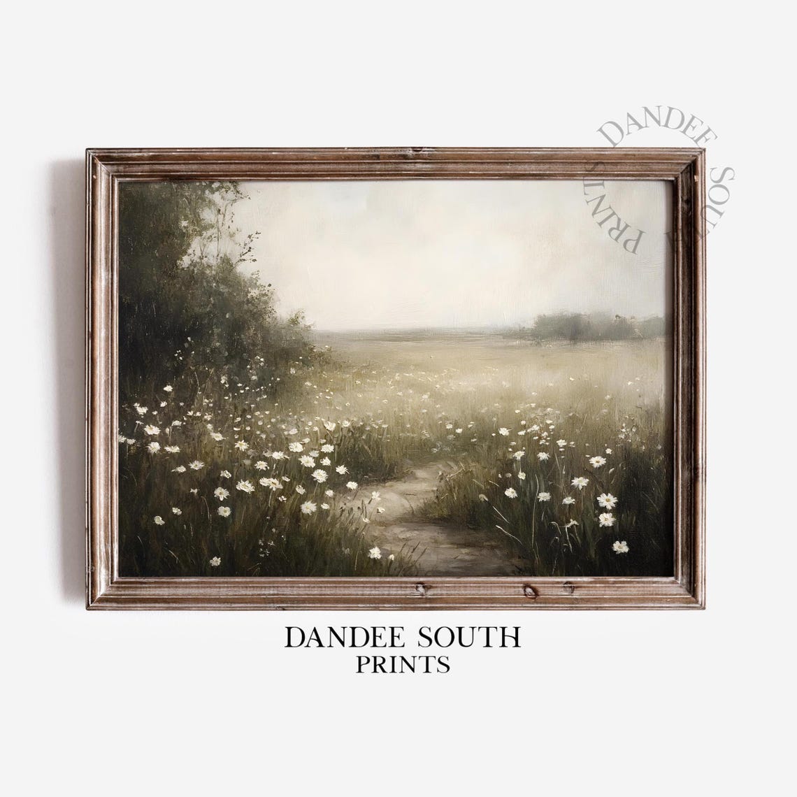Misty Wildflower Meadow Daisy Field Nature Landscape Art Poster