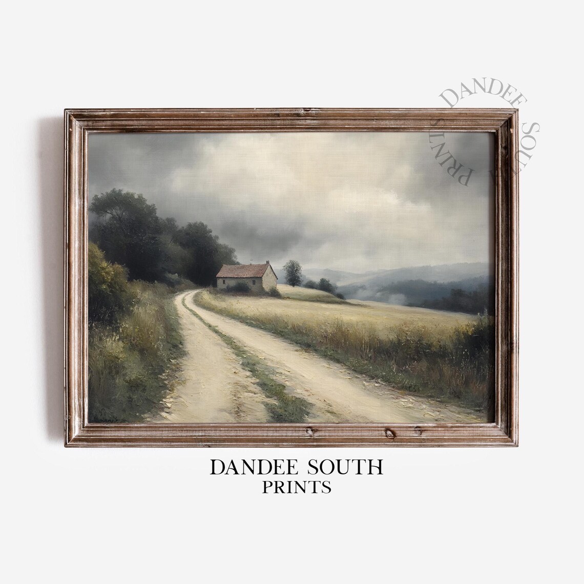 Misty Country Cottage Dirt Road Rolling Hills Painting Poster