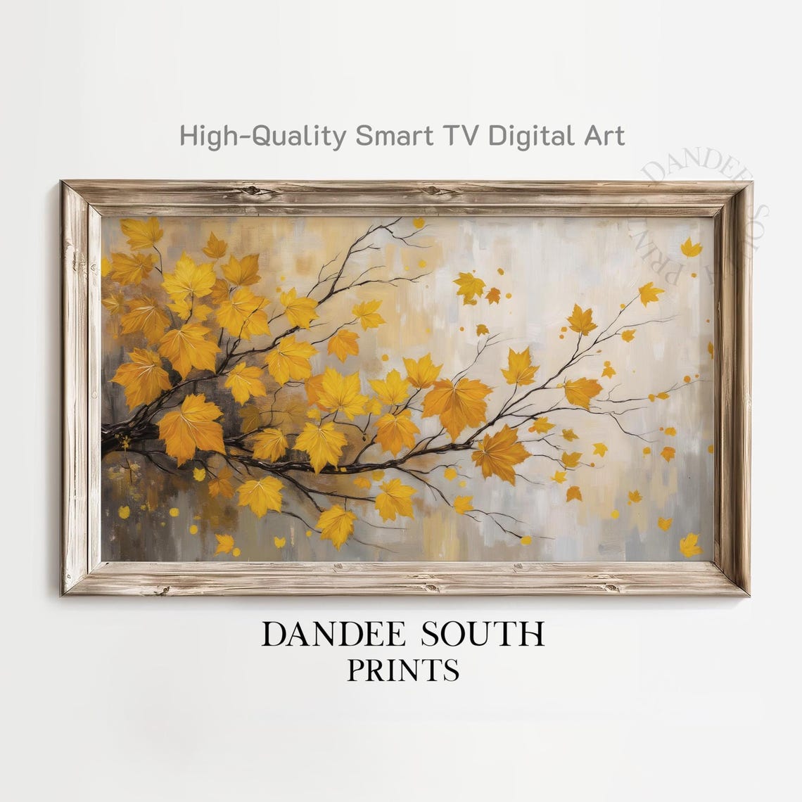 Golden Autumn Leaves Branch Neutral Beige Smart TV Frame Art Poster