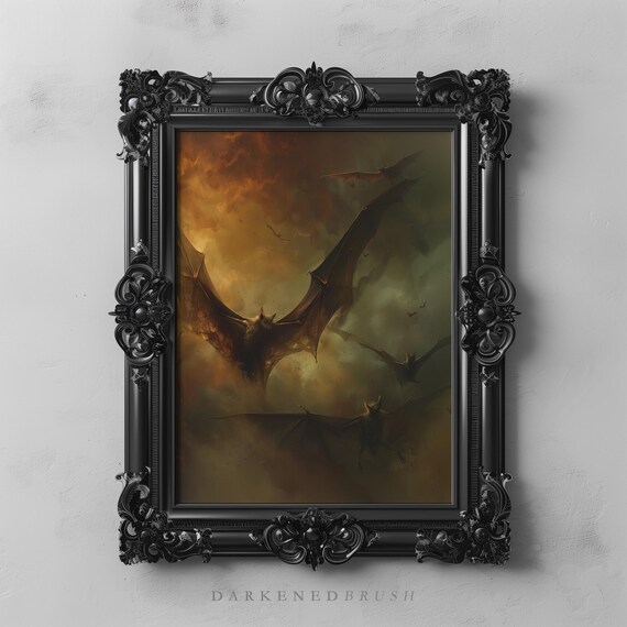 Gothic Bats Art Dark Academia Decor Witchy Bat Wall Moody Vintage Animal Halloween