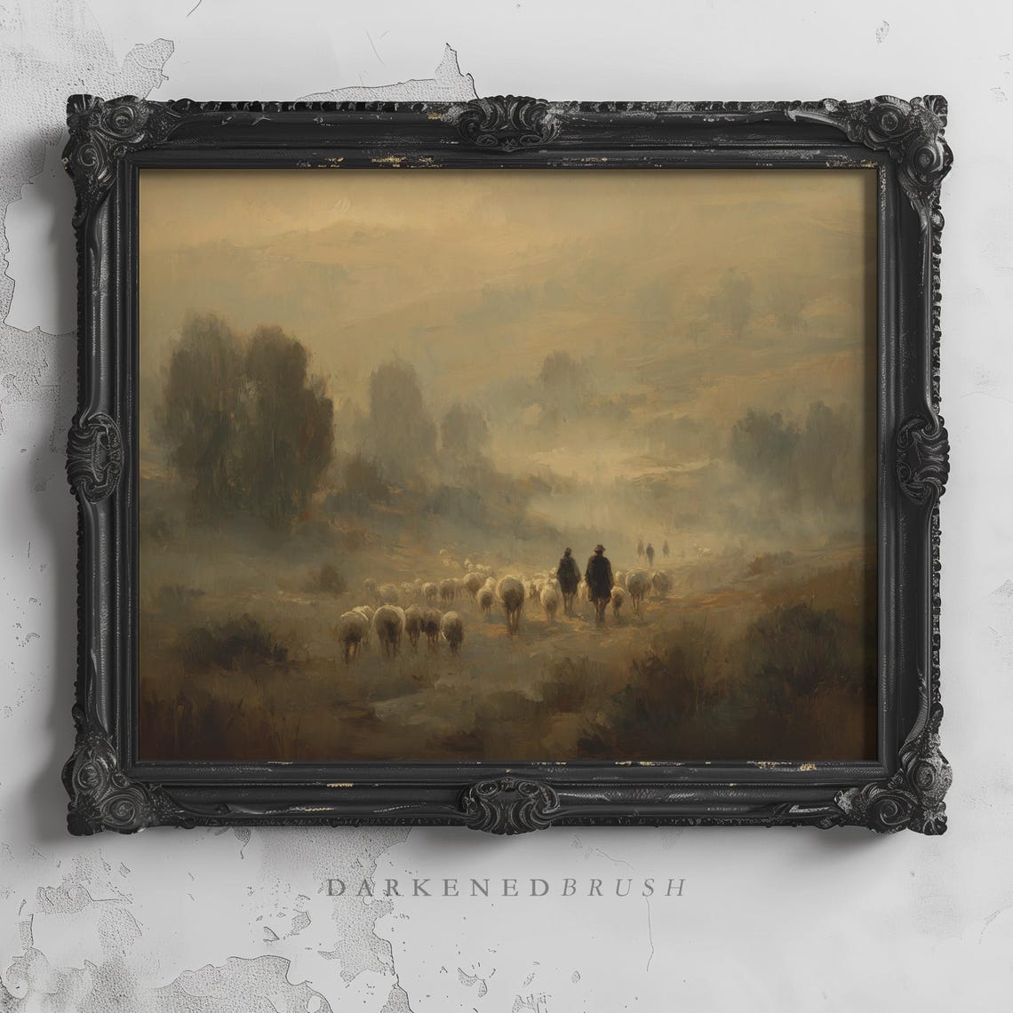 Shepherds With Sheep At Dawn Misty Hills Christian Biblical Poster
