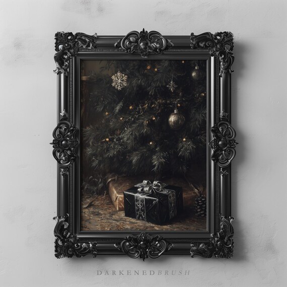 The Phantom Gift Christmas Wall Art Dark Holiday Tree Print Gothic Winter Decor Moody Vintage