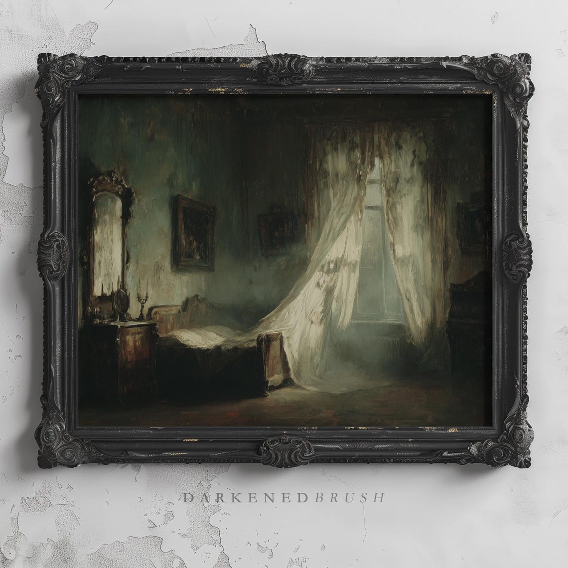 Victorian Gothic Bedroom Dark Academia Haunted Interior Art Poster