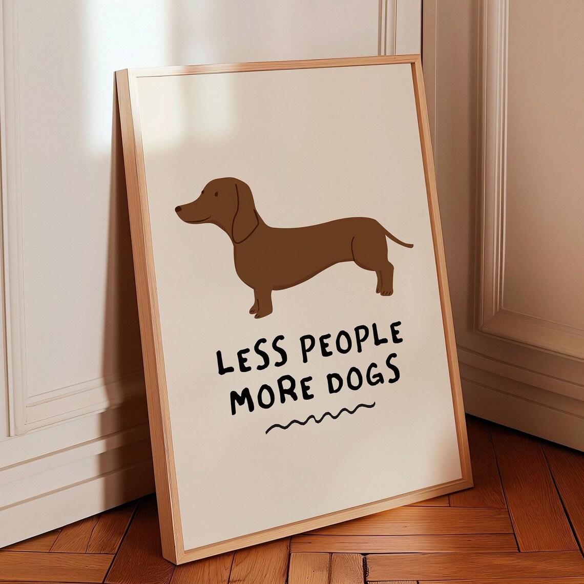Less People More Dogs Dachshund Line Art Cream Pet Quote Poster