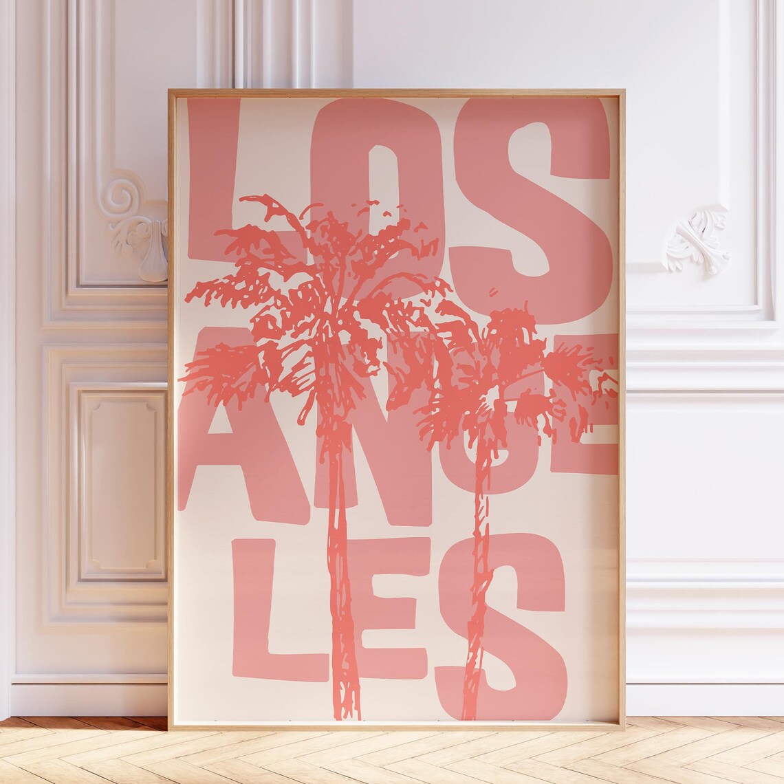 Los Angeles Coral Pink Palm Tree Bold Travel Typography Poster
