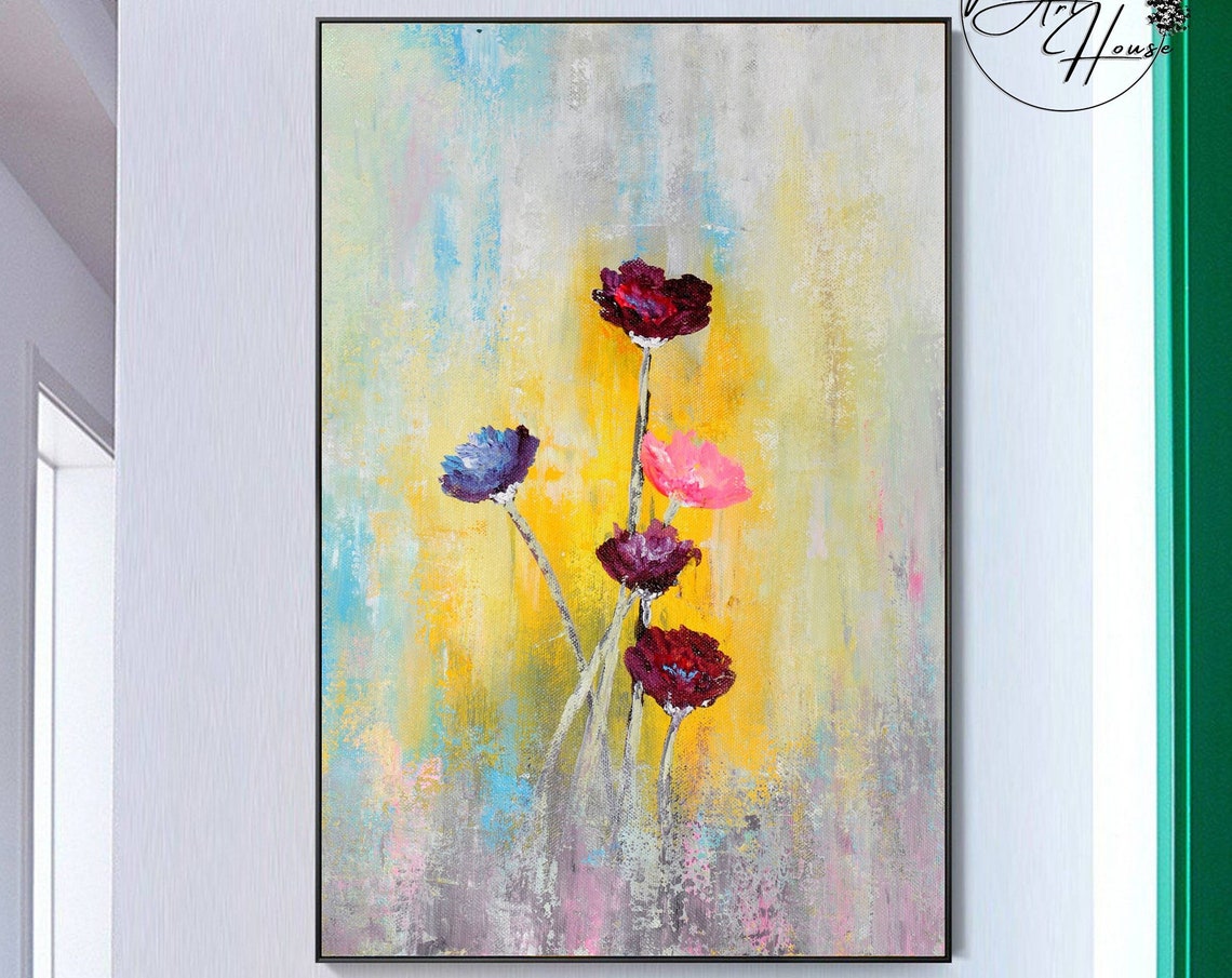Wildflower Stems Purple Magenta Pink Pastel Wash Art Wall Print
