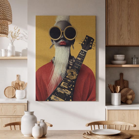 Stylized Musician With Guitar Canvas Wall Art Framed Bold Portrait Of A Guitarist Print For Living Room Or Music Studio