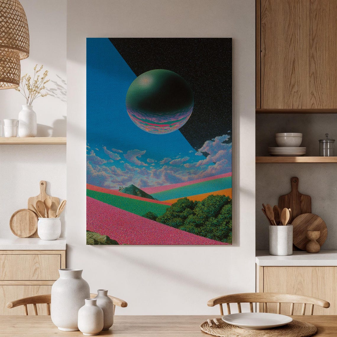 Surreal Giant Planet Rainbow Hills Cosmic Landscape Art Poster