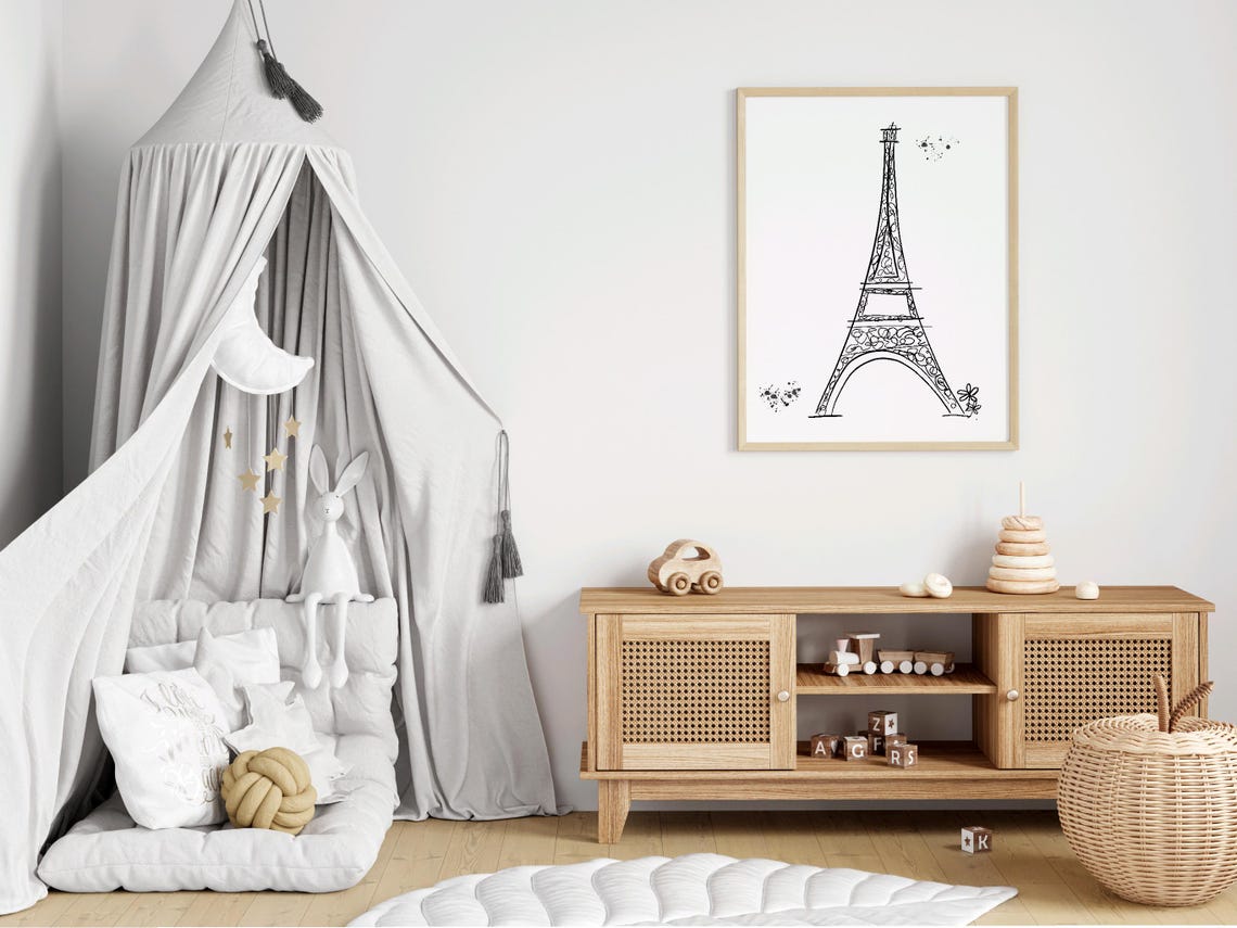 Paris Artwork Nursery Art Print Theme Decor Inspired Eiffel Tower Black And White - Image 2