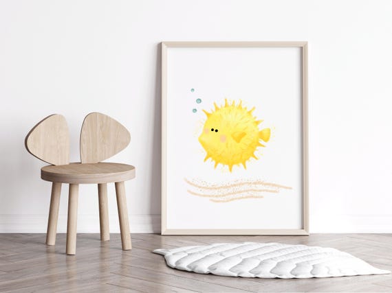 Sea Nursery Theme Blowfish Print Ocean Decor Deco Nautical Beach Baby Room Art Cute
