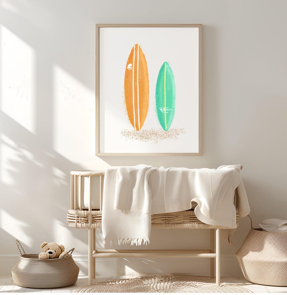 Nursery Surf Board Wall Art Print Baby Ocean Theme Nautical Decor Girl Beach