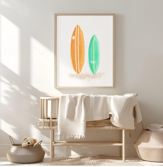 Nursery Surf Board Wall Art Print Baby Ocean Theme Nautical Decor Girl Beach