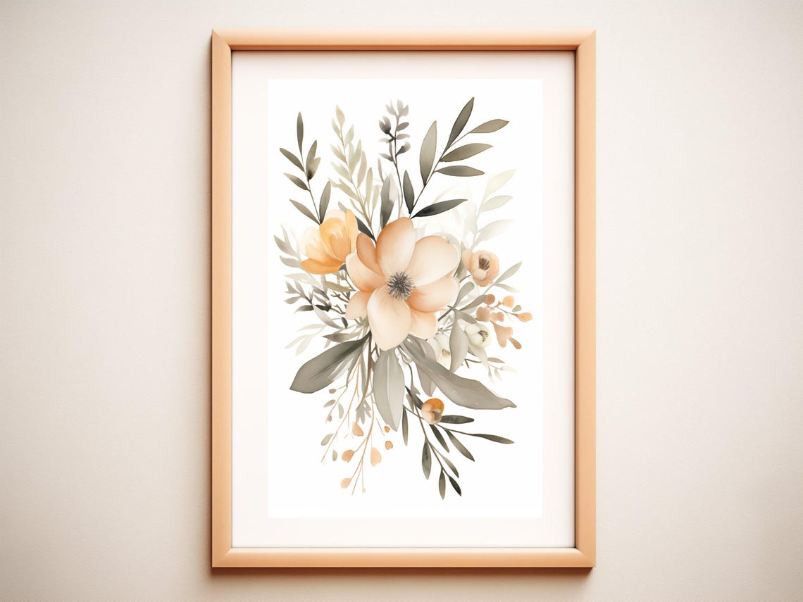 Muted Beige Floral Bouquet With Sage Leaves Minimalist Poster