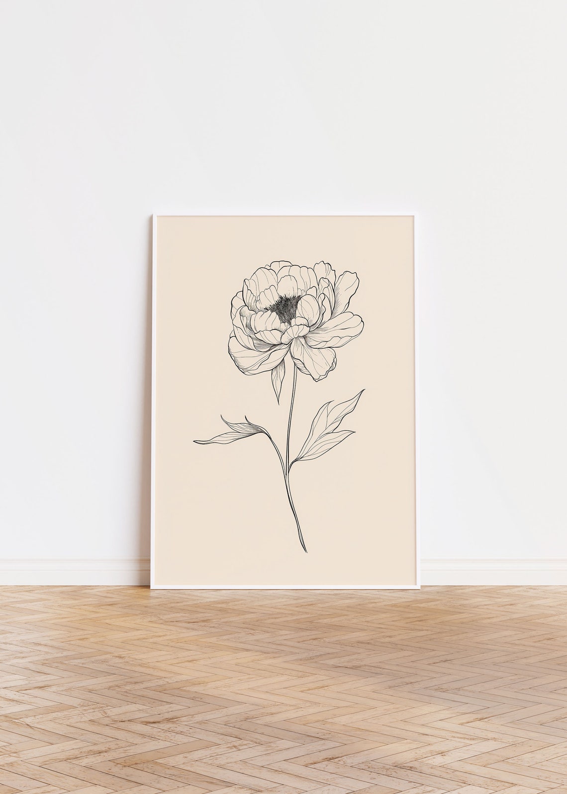 Minimalist Black Line Art Peony Flower Elegant Drawing Wall Art