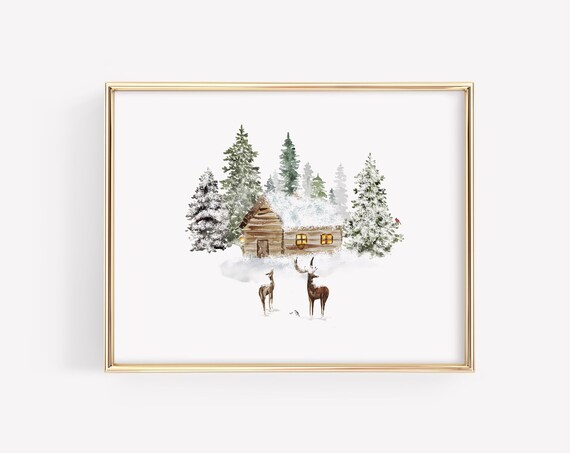 Christmas Watercolor Winter Wonderland Poster Print