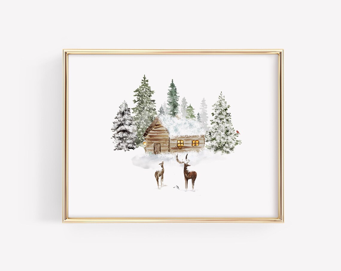 Christmas Watercolor Winter Wonderland Poster Print