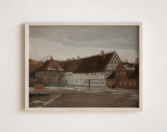 Vintage Farmhouse Prints French Country Cottage Painting Rustic Cottagecore Moody Art Dark Academia Wall Art