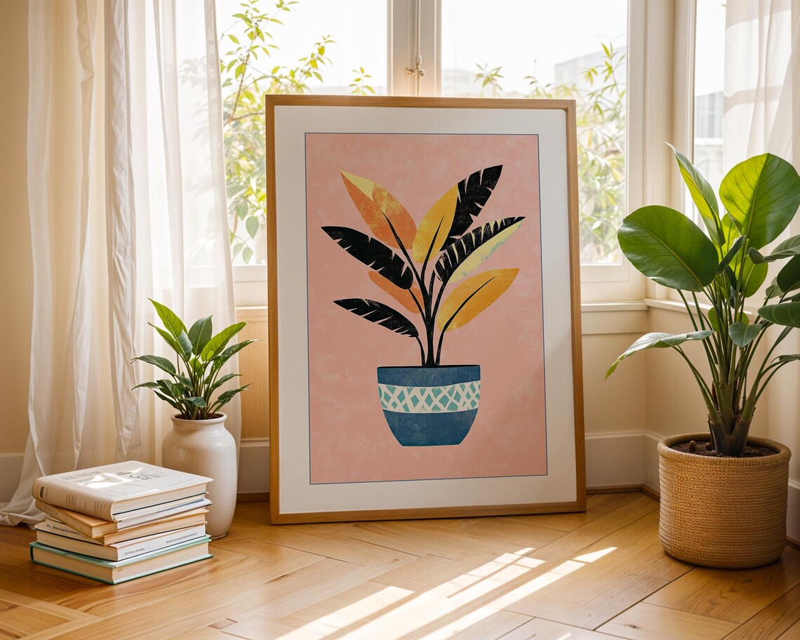 Tropical Potted Plant Boho Botanical Art Print