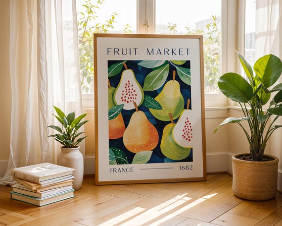 Vintage Fruit Market Poster, French Pear Illustration