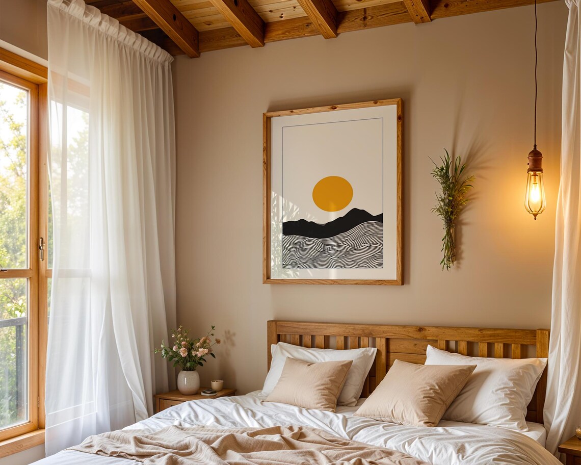 Line Art Sunrise Boho Ocean Landscape Art Print - Image 4