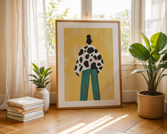 Spotted Jacket Stylish Woman, Minimalist Fashion Illustration