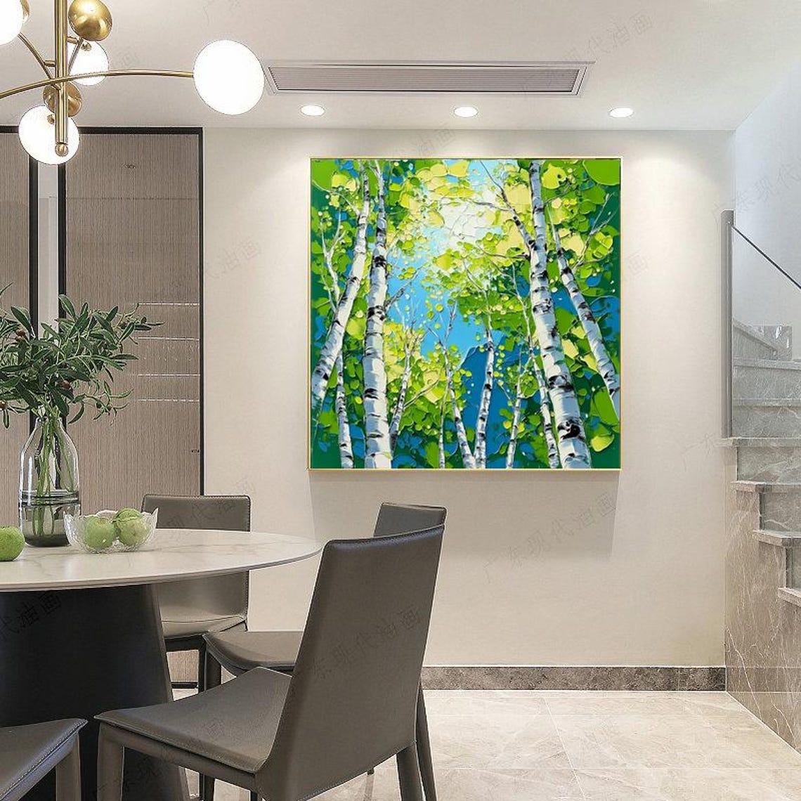 Sunlit Birch Tree Forest With a Green Summer Canopy Artwork Poster - Image 4