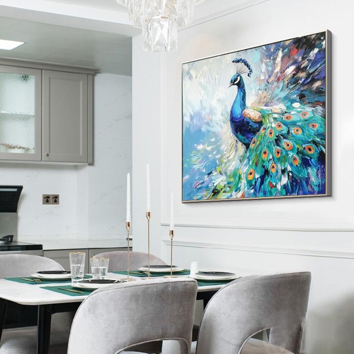 Impressionist Peacock Art Print, Colorful Display - Image 4